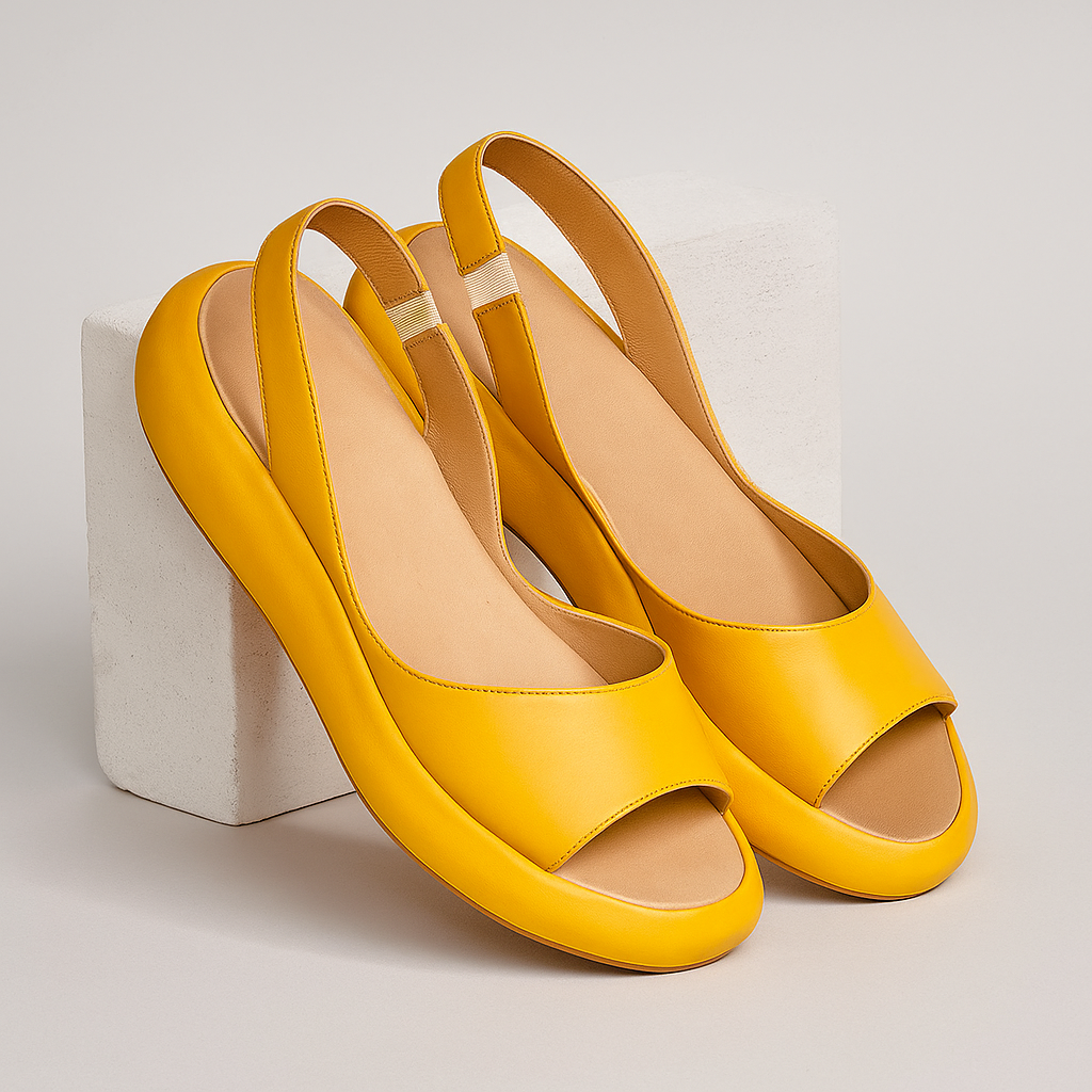 Momount dámské sandály na klínku – oranžová kůže, slingback, platforma, otevřená špička