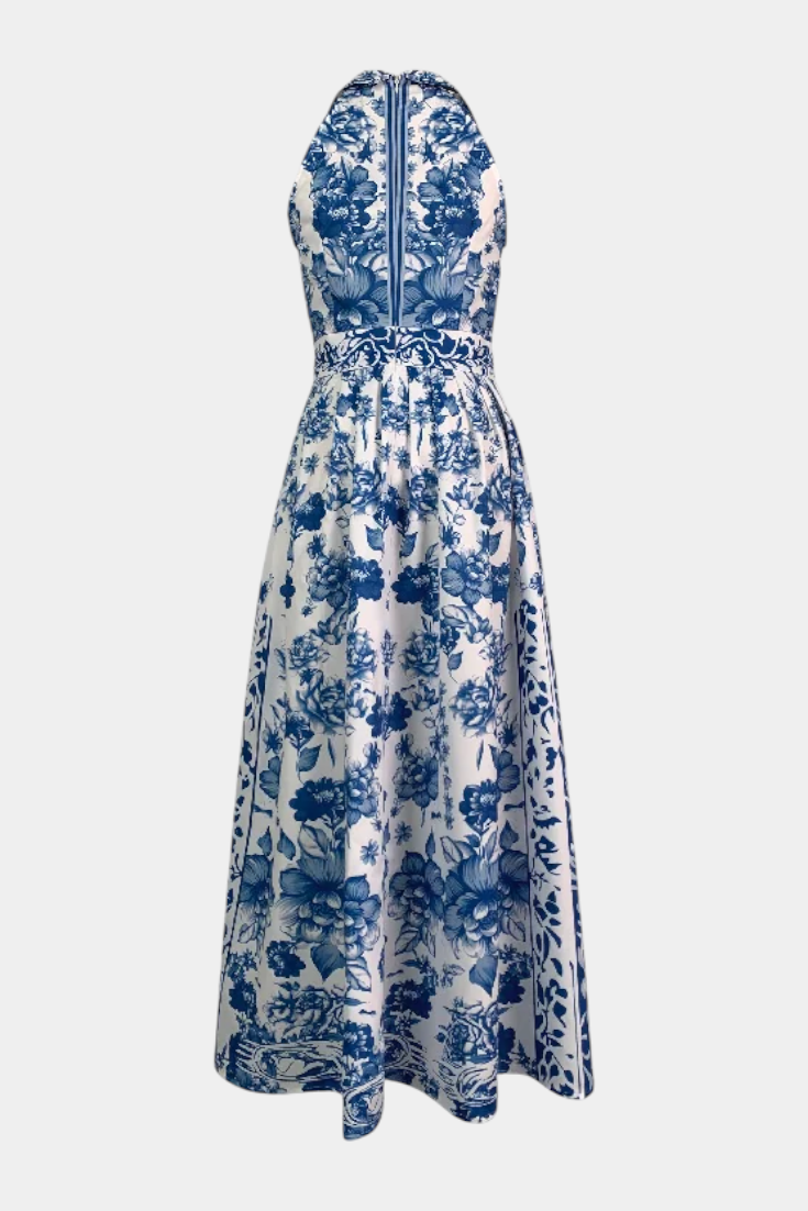 Momount dámské květinové maxi šaty – halter, bez rukávů, elegantní