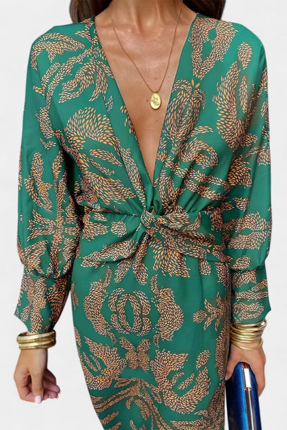 Momount dámské přiléhavé midi šaty – dlouhý rukáv, twist, elegantní