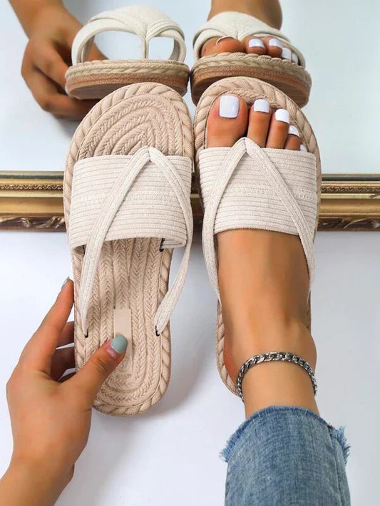 Momount dámské espadrilky – tkaná juta, prstýnek na palec, ploché pantofle