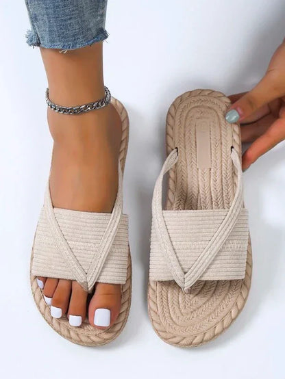 Momount dámské espadrilky – tkaná juta, prstýnek na palec, ploché pantofle
