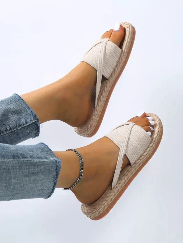 Momount dámské espadrilky – tkaná juta, prstýnek na palec, ploché pantofle