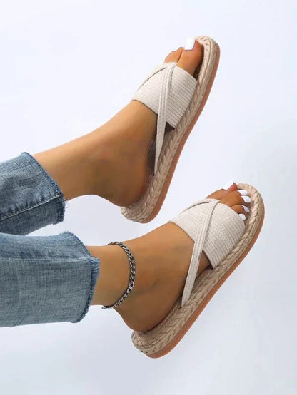 Momount dámské espadrilky – tkaná juta, prstýnek na palec, ploché pantofle