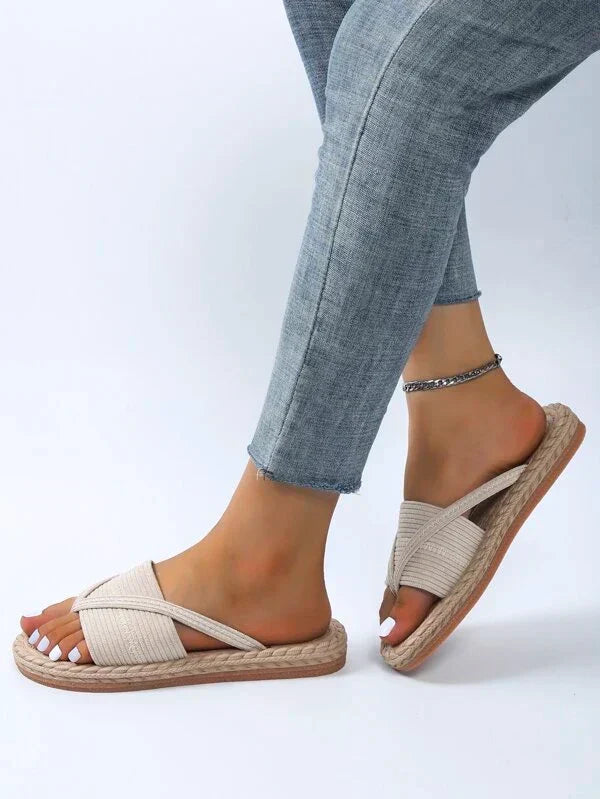 Momount dámské espadrilky – tkaná juta, prstýnek na palec, ploché pantofle