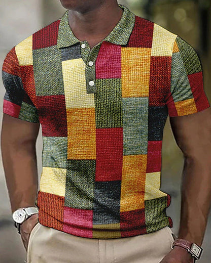 Momount pánská kostkovaná polo košile – patchwork, krátký rukáv, ležérní