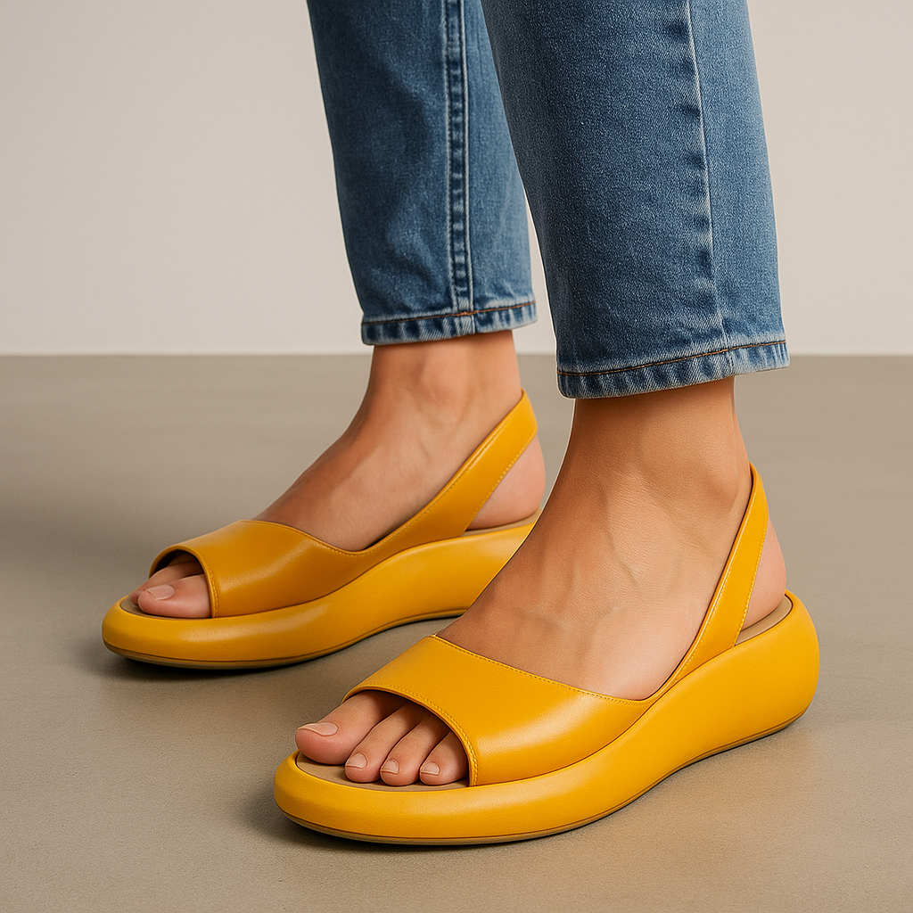 Momount dámské sandály na klínku – oranžová kůže, slingback, platforma, otevřená špička