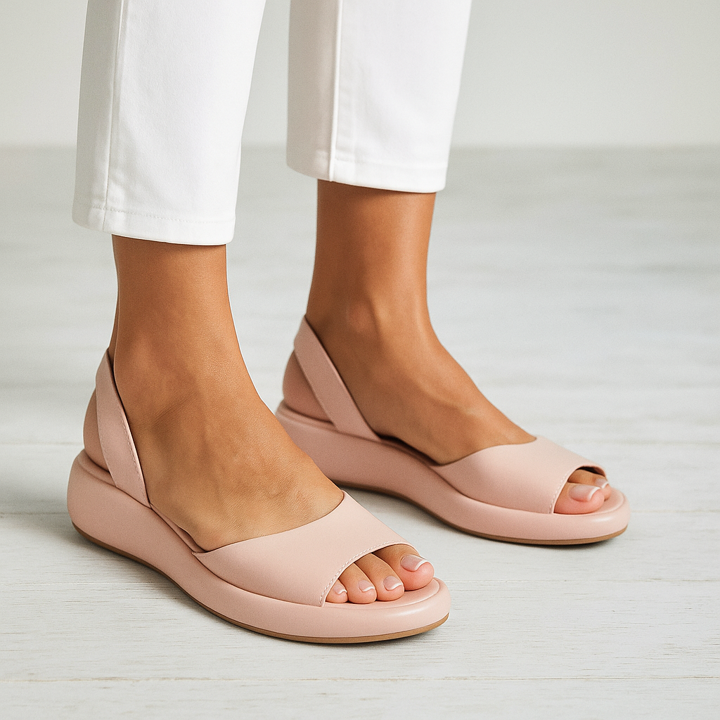 Momount dámské sandály na klínku – oranžová kůže, slingback, platforma, otevřená špička