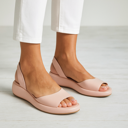 Momount dámské sandály na klínku – oranžová kůže, slingback, platforma, otevřená špička