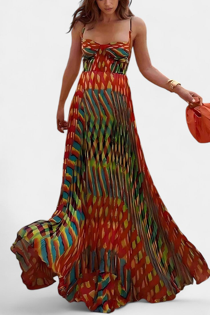 Momount dámské boho maxi šaty – splývavé s pásky, letní