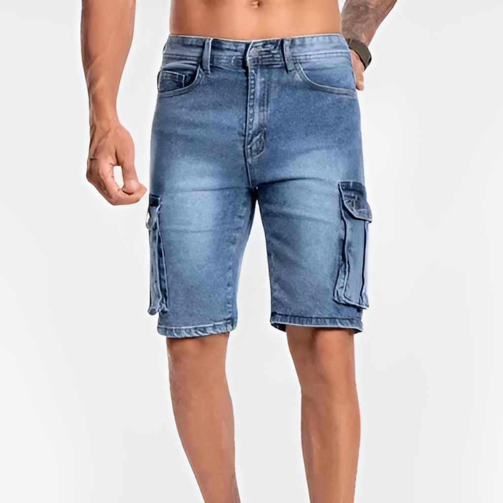 Momount pánské denim cargo šortky – pružné, ke kolenům, klopová kapsa