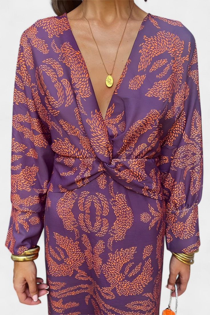 Momount dámské přiléhavé midi šaty – dlouhý rukáv, twist, elegantní