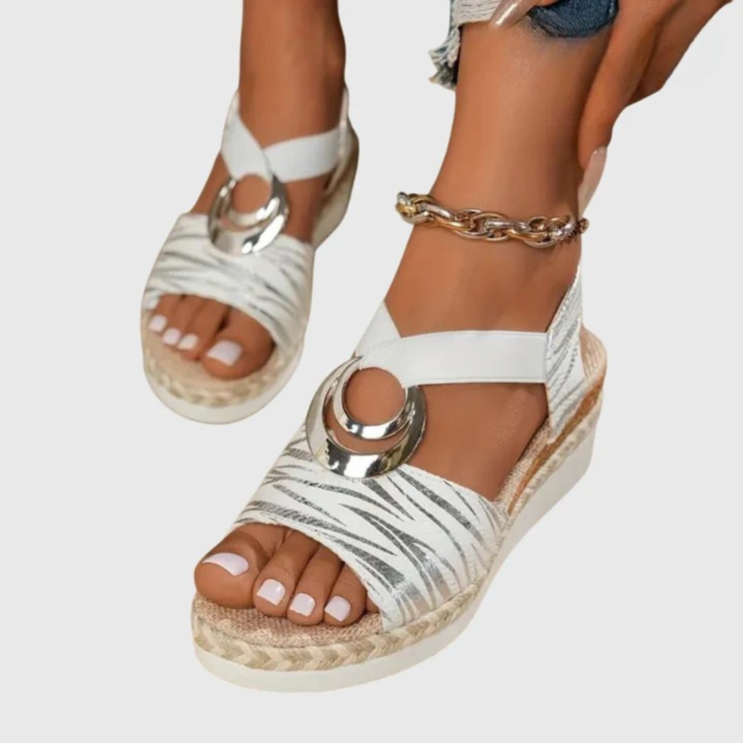 Momount dámské espadrilky na klínu – pudrově metalické, pásek kolem kotníku