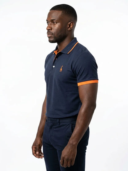 Momount Men Polo Shirt – Contrast Collar Embroidered Logo Short Sleeve - Darkblue - side