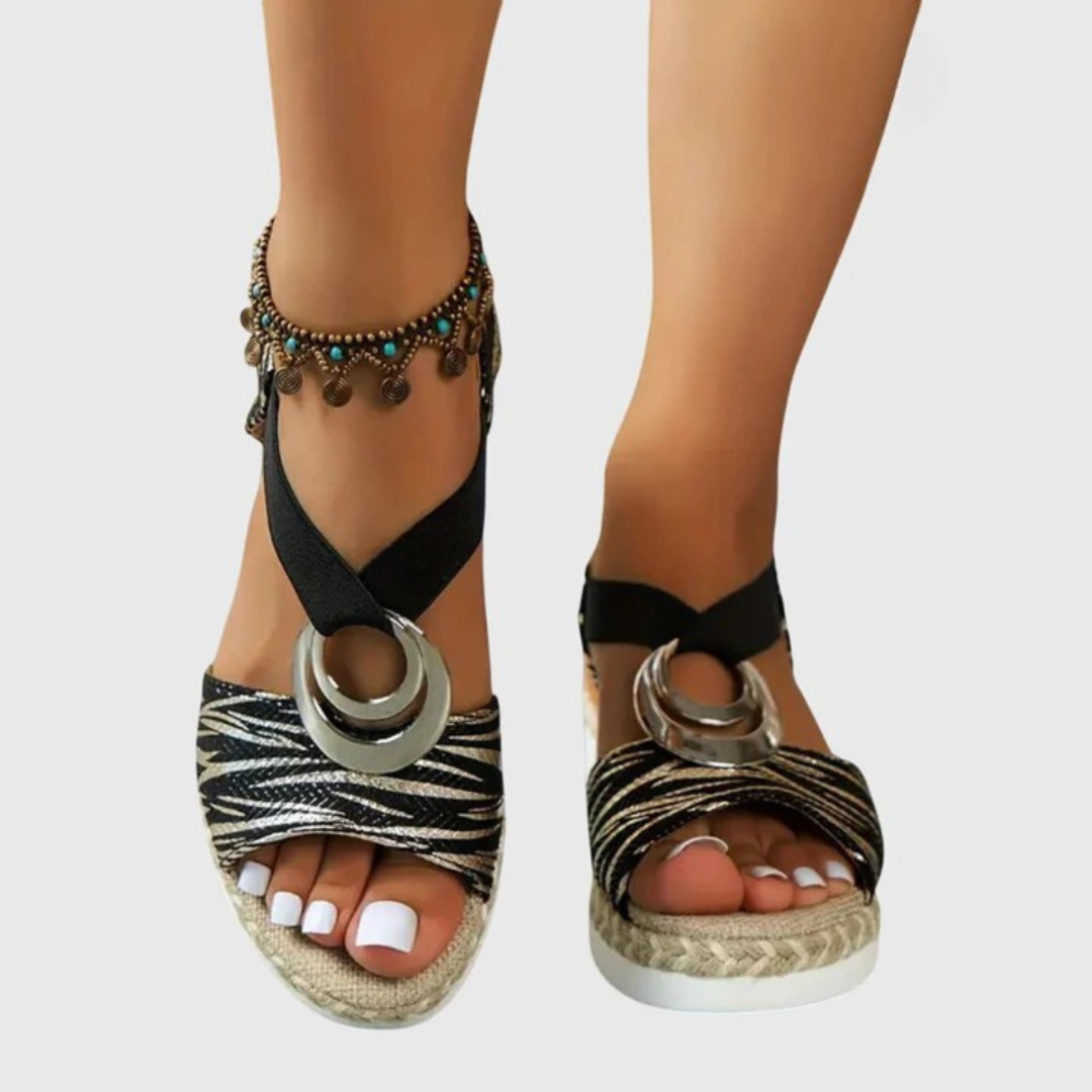 Momount dámské espadrilky na klínu – pudrově metalické, pásek kolem kotníku