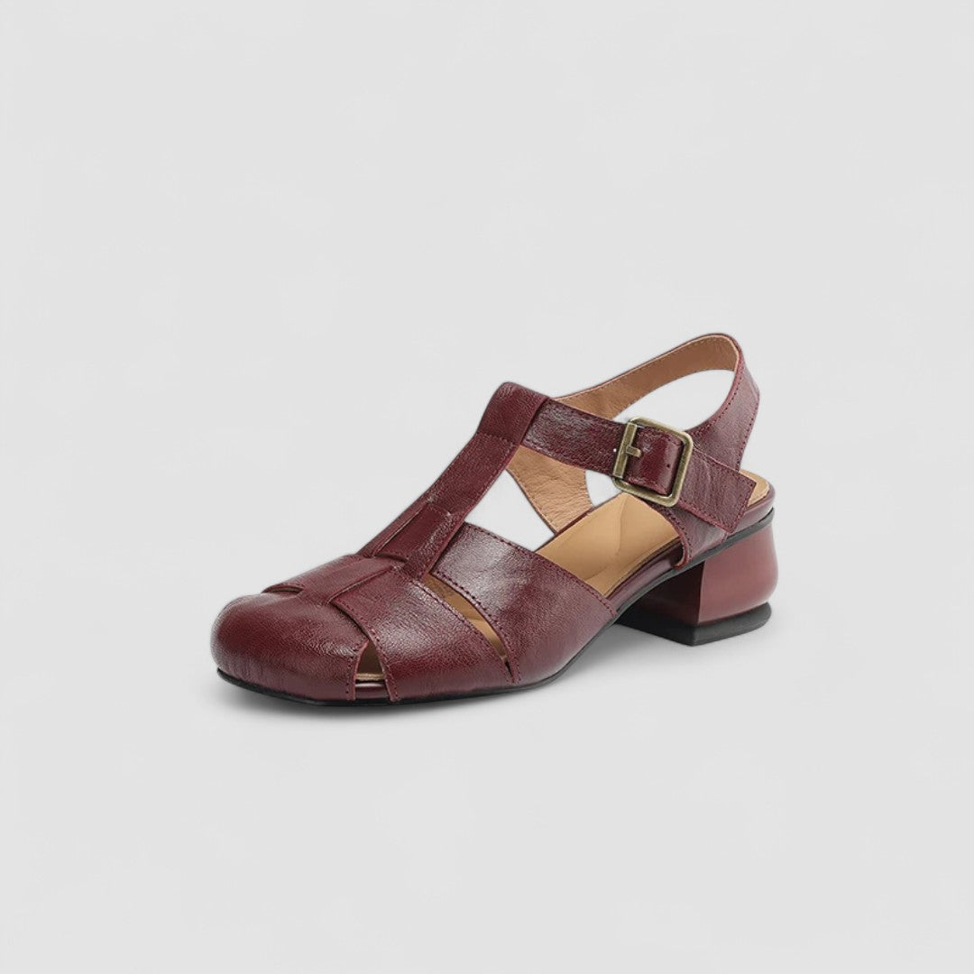 Arabella | Vintage kožené sandály s přezkou na masivním podpatku