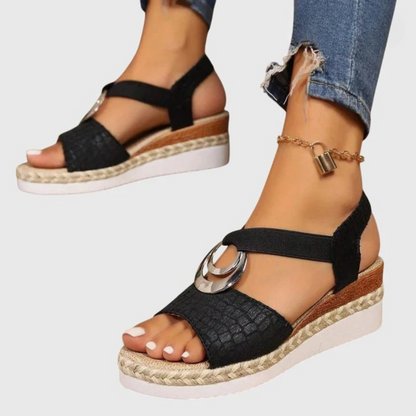 Momount dámské espadrilky na klínu – pudrově metalické, pásek kolem kotníku
