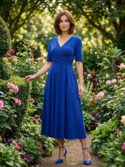 Nadia Wrap Summer Midi Dress | Casual, Refined, Classic - Blue - lifestyle_garden