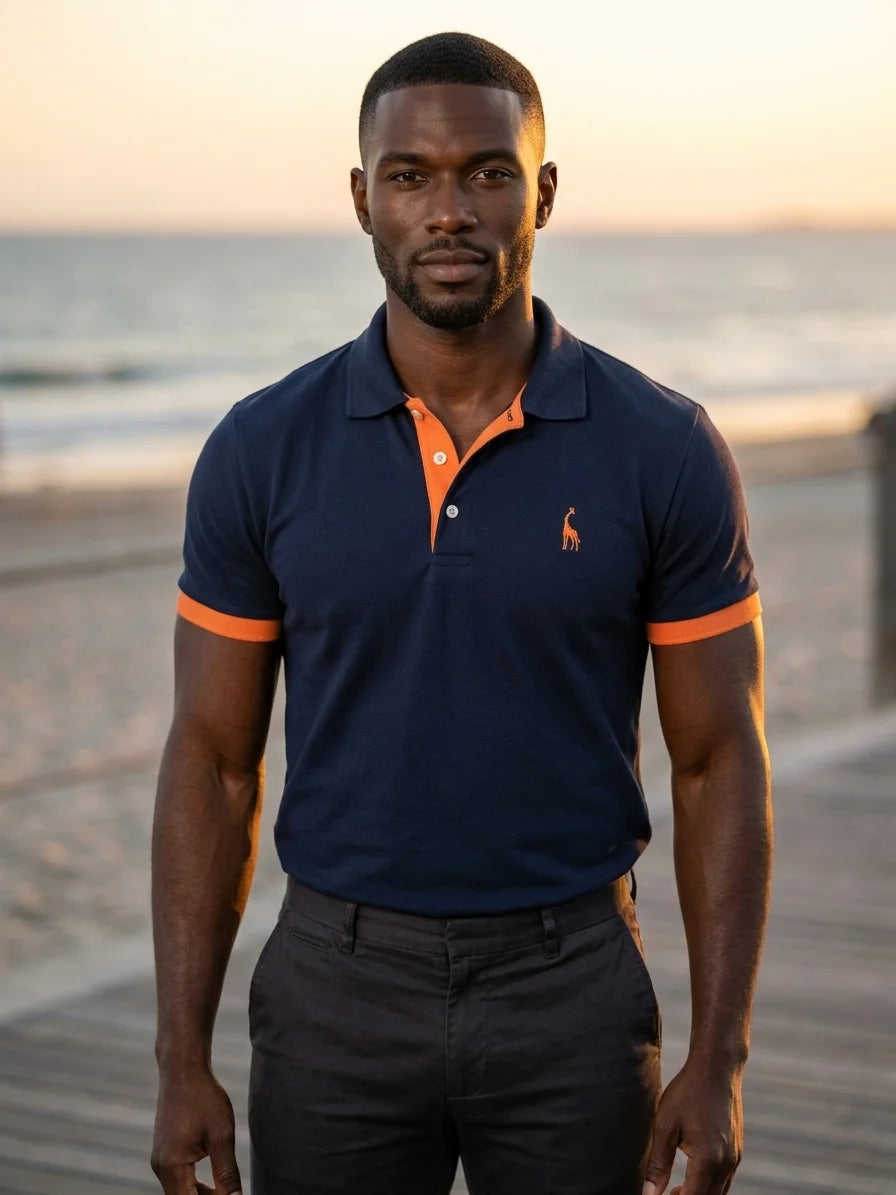 Momount Men Polo Shirt – Contrast Collar Embroidered Logo Short Sleeve - Darkblue - lifestyle_beach