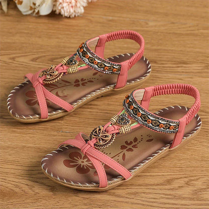 Momount dámské slingback sandály – teal boho, korálky, štras, ploché