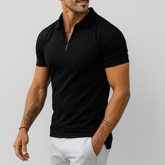 Momount pánská polokošile s polovičním zipem – úzký střih, krátký rukáv, smart casual