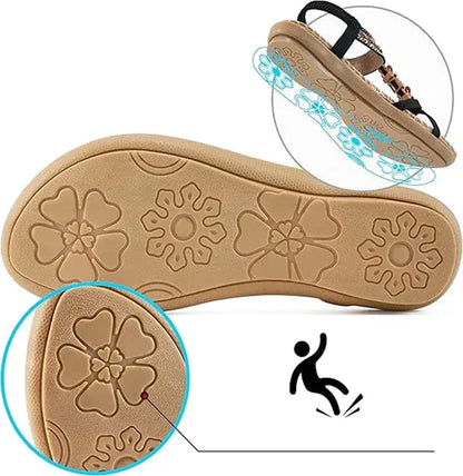 Momount dámské slingback sandály – teal boho, korálky, štras, ploché