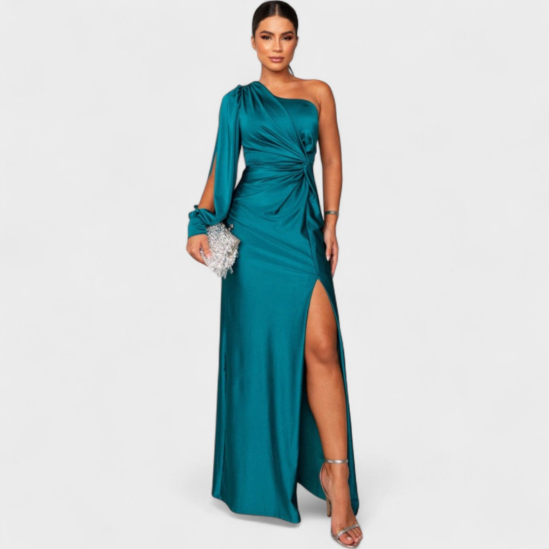 Momount dámské party šaty – one-shoulder, vysoký rozparek, maxi, elegantní