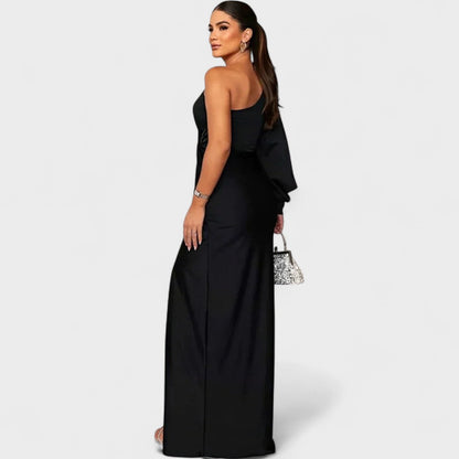 Momount dámské party šaty – one-shoulder, vysoký rozparek, maxi, elegantní