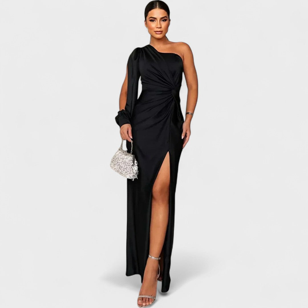 Momount dámské party šaty – one-shoulder, vysoký rozparek, maxi, elegantní