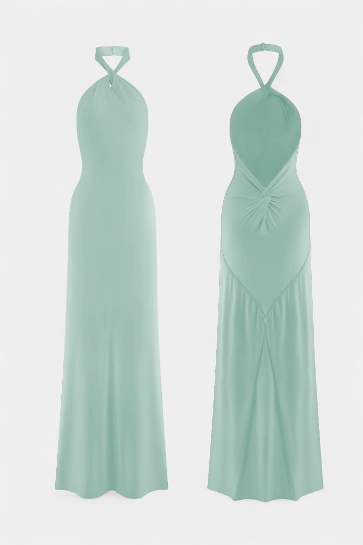 Momount dámské přiléhavé maxi šaty – halter výstřih, bez rukávů, elegantní večerní