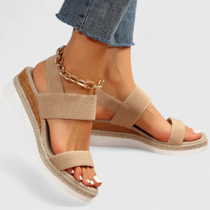 Momount dámské espadrilky na klínu – elastický pásek, jutová platforma, otevřená špička