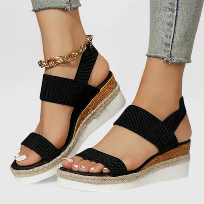 Momount dámské espadrilky na klínu – elastický pásek, jutová platforma, otevřená špička