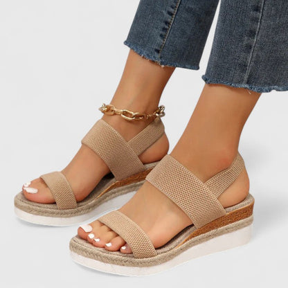 Momount dámské espadrilky na klínu – elastický pásek, jutová platforma, otevřená špička