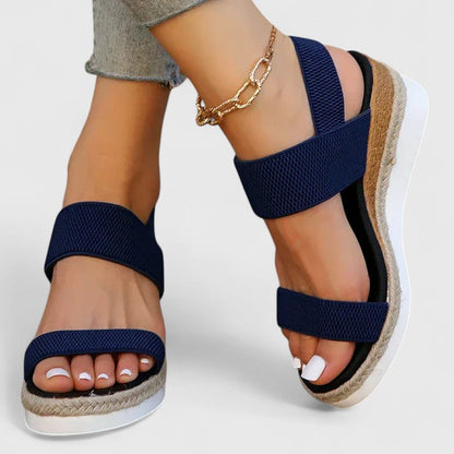 Momount dámské espadrilky na klínu – elastický pásek, jutová platforma, otevřená špička