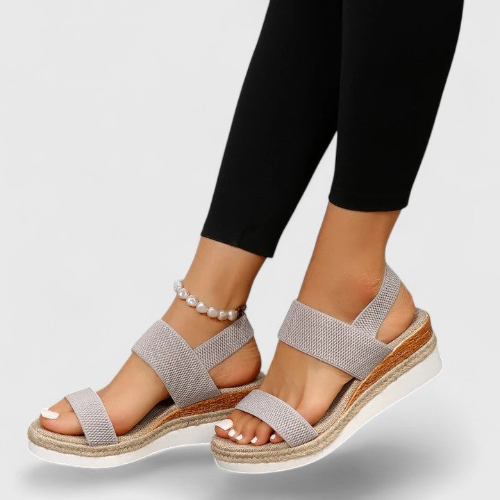 Momount dámské espadrilky na klínu – elastický pásek, jutová platforma, otevřená špička