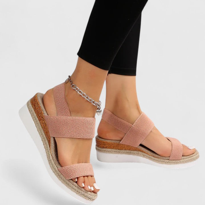 Momount dámské espadrilky na klínu – elastický pásek, jutová platforma, otevřená špička