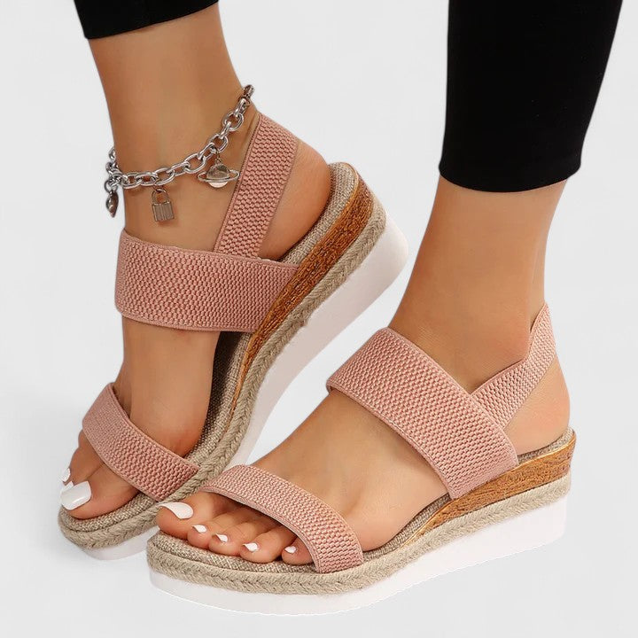 Momount dámské espadrilky na klínu – elastický pásek, jutová platforma, otevřená špička
