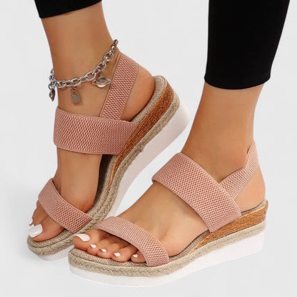 Momount dámské espadrilky na klínu – elastický pásek, jutová platforma, otevřená špička
