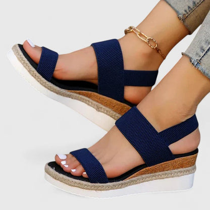 Momount dámské espadrilky na klínu – elastický pásek, jutová platforma, otevřená špička