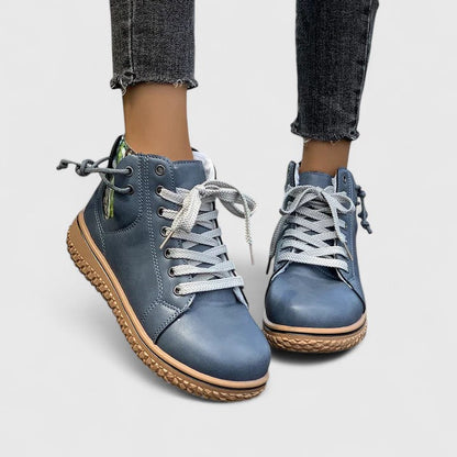 Momount dámské vysoké sneaker boty – kožené, šněrovací, boční zip, krepová podrážka