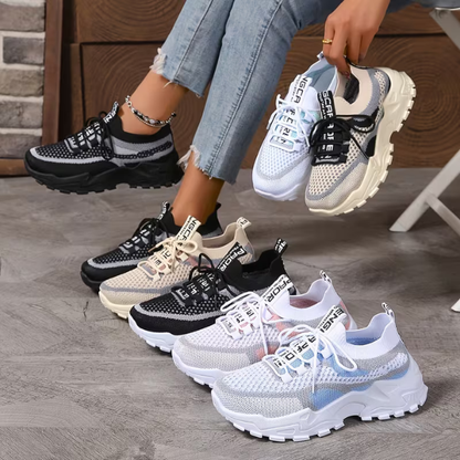 Momount dámské masivní tenisky – síťovina, šněrování, platforma, color-block, dad-style