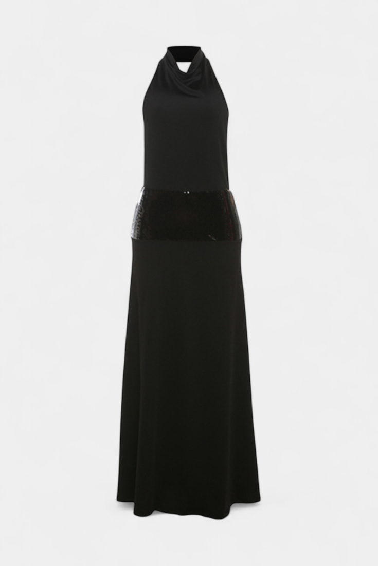 Momount dámské letní maxi šaty – bez rukávů, halter výstřih, drapované, elegantní společenské