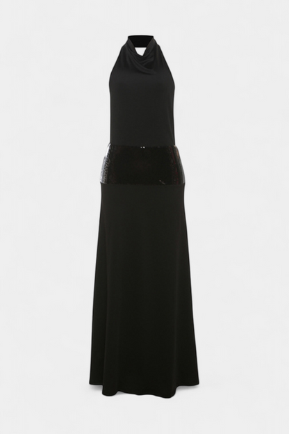 Momount dámské letní maxi šaty – bez rukávů, halter výstřih, drapované, elegantní společenské