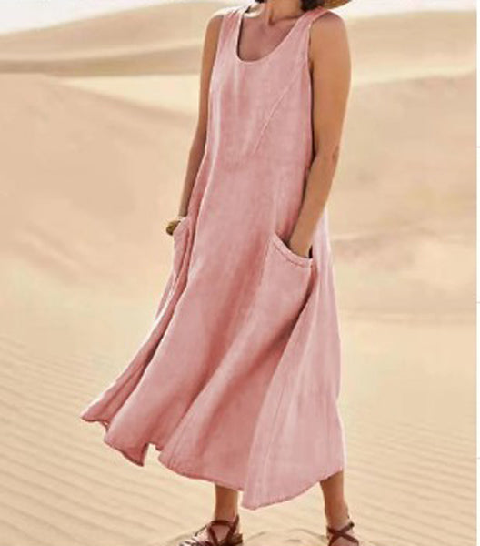 Melisande | Lněné maxi šaty s kulatým výstřihem