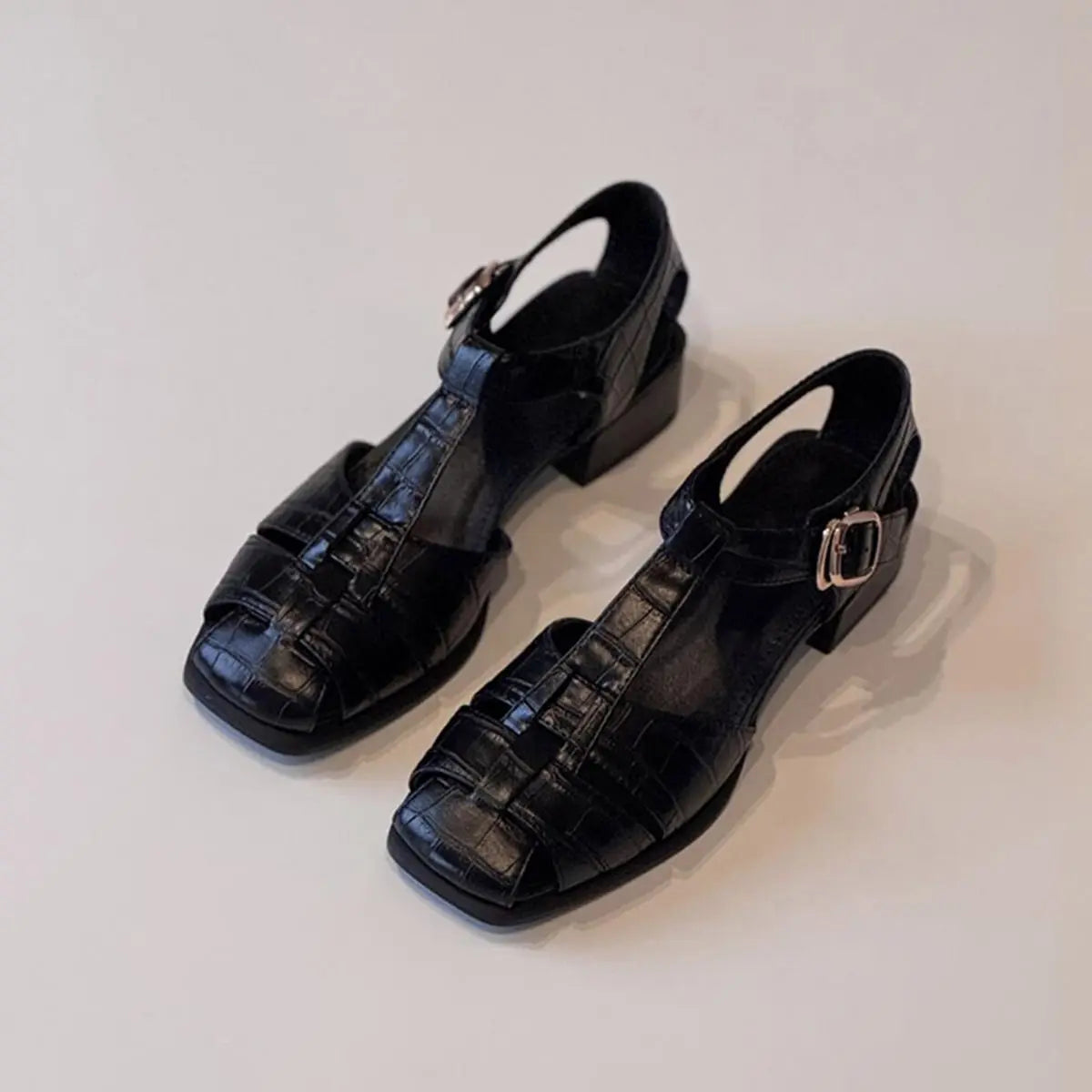 Cordelia Vintage Leather Mary Jane Block Heel Sandals