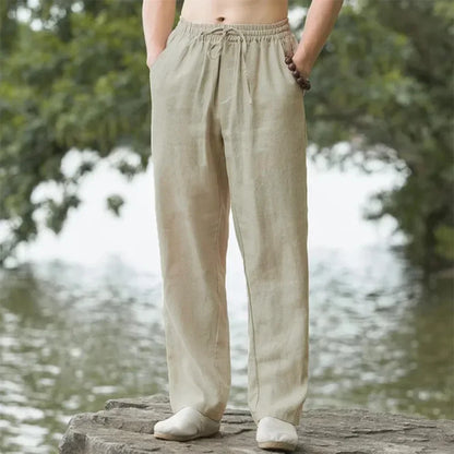 Momount Men Linen Wide Leg Pants