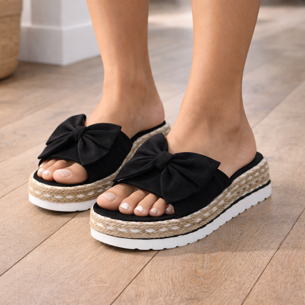 Momount dámské espadrilky sandály – semišové, s mašlí, platforma, pantofle, komfort