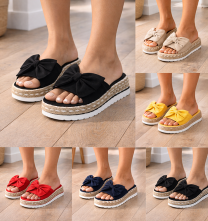 Momount dámské espadrilky sandály – semišové, s mašlí, platforma, pantofle, komfort