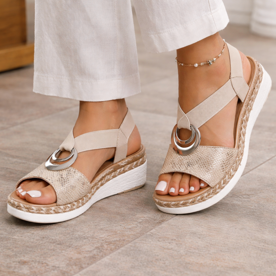 Momount dámské espadrilky na klínu – metalické překřížené pásky, komfort
