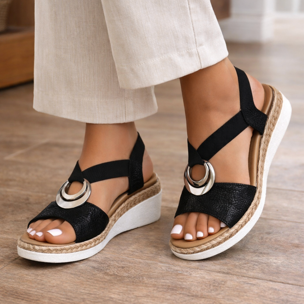 Momount dámské espadrilky na klínu – metalické překřížené pásky, komfort