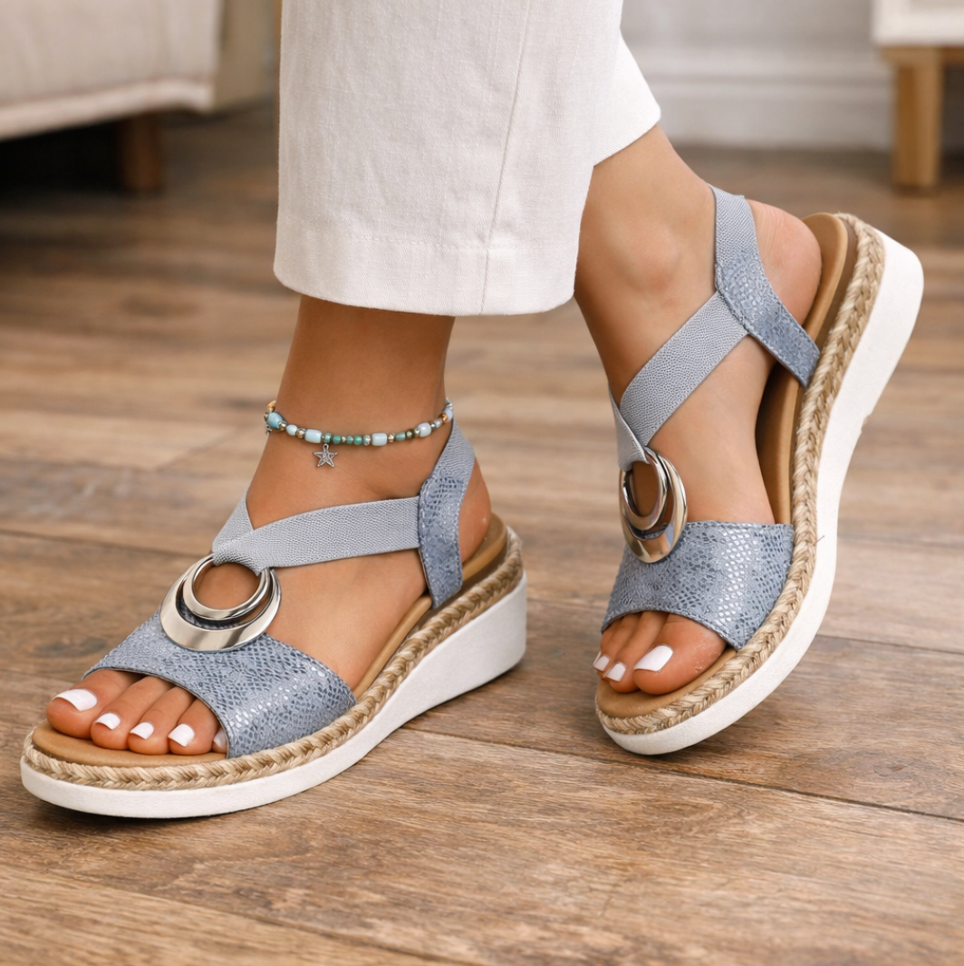 Momount dámské espadrilky na klínu – metalické překřížené pásky, komfort